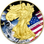 USA APOLLO-11 MOON LANDING FIRST WALK ON THE MOON American Silver Eagle 2019 Walking Liberty $1 Silver coin Gold plated 1 oz